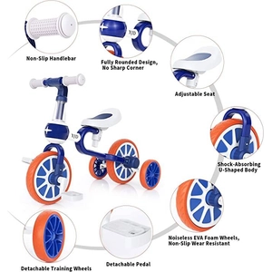 XJD 5-in-1 Toddler Tricycle with Push Handle Blue