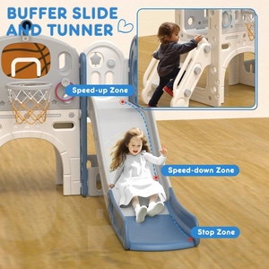XJD 8-in-1 Kids Slide with Climber with Basketball Hoop Blue Grey