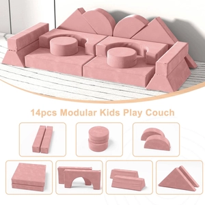 XJD 14-Piece Modular Children's Play Sofa Pink