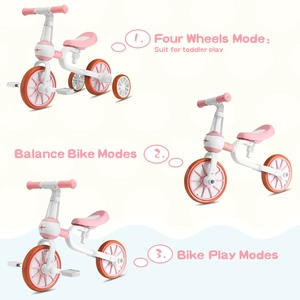 XJD 3-in-1 Toddler Tricycle Bike Pink