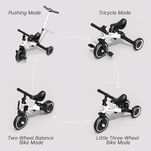 XJD 7-in-1 Kids Tricycle with Push Bar White