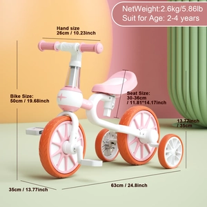 XJD 3-in-1 Toddler Tricycle Bike Pink