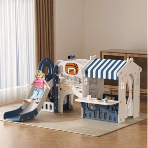XJD 10-in-1 Toddler Slide Playset with House Blue Gray