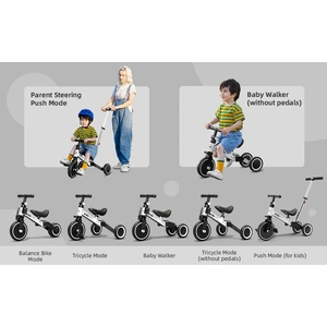 XJD 7-in-1 Kids Tricycle with Push Bar White