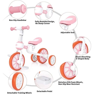 XJD 5-in-1 Toddler Tricycle Pink for Ages 2–4