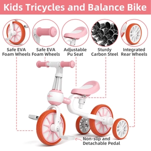 XJD 3-in-1 Toddler Tricycle Bike Pink