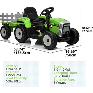 XJD Kids Electric Tractor with Trailer Green