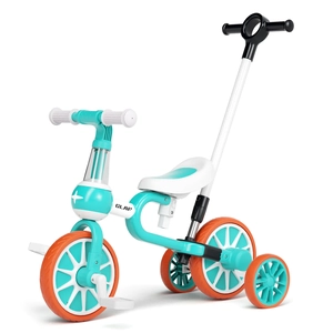 XJD 5-in-1 Toddler Tricycle with Push Handle Green