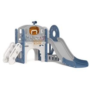 XJD 8-in-1 Kids Slide with Climber with Basketball Hoop Blue Grey