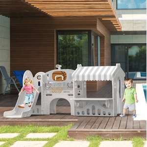 XJD 10-in-1 Toddler Slide Playset with House Gray