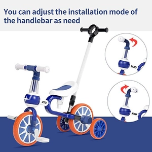 XJD 5-in-1 Toddler Tricycle with Push Handle Blue