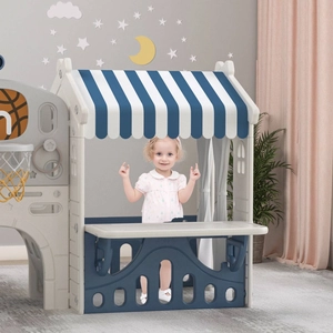 XJD 10-in-1 Toddler Slide Playset with House Blue Gray