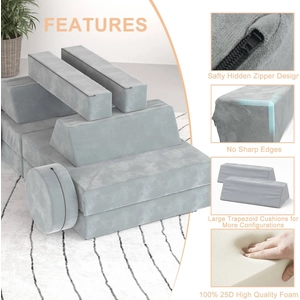 XJD 14-Piece Modular Children's Play Sofa Gray