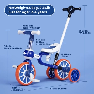 XJD 5-in-1 Toddler Tricycle with Push Handle Blue