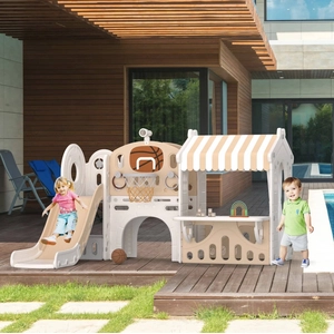 XJD 10-in-1 Toddler Slide Playset with House Coffee