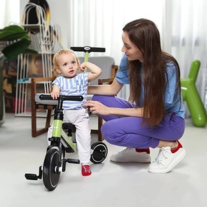 XJD 7-in-1 Kids Tricycle with Push Bar Green