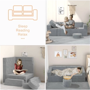XJD 14-Piece Modular Children's Play Sofa Gray