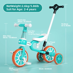 XJD 5-in-1 Toddler Tricycle with Push Handle Green