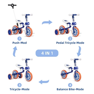 XJD 5-in-1 Toddler Tricycle with Push Handle Blue