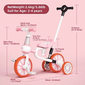 XJD 5-in-1 Toddler Tricycle Pink for Ages 2–4