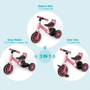 XJD 3-in-1 Kids Tricycle Pink