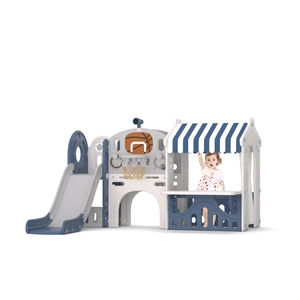 XJD 10-in-1 Toddler Slide Playset with House Blue Gray