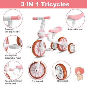 XJD 3-in-1 Toddler Tricycle Bike Pink