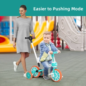 XJD 5-in-1 Toddler Tricycle with Push Handle Green
